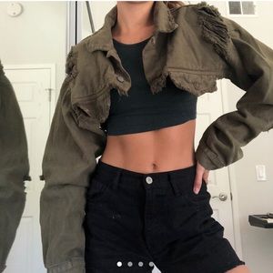 Very cropped army green denim jacket